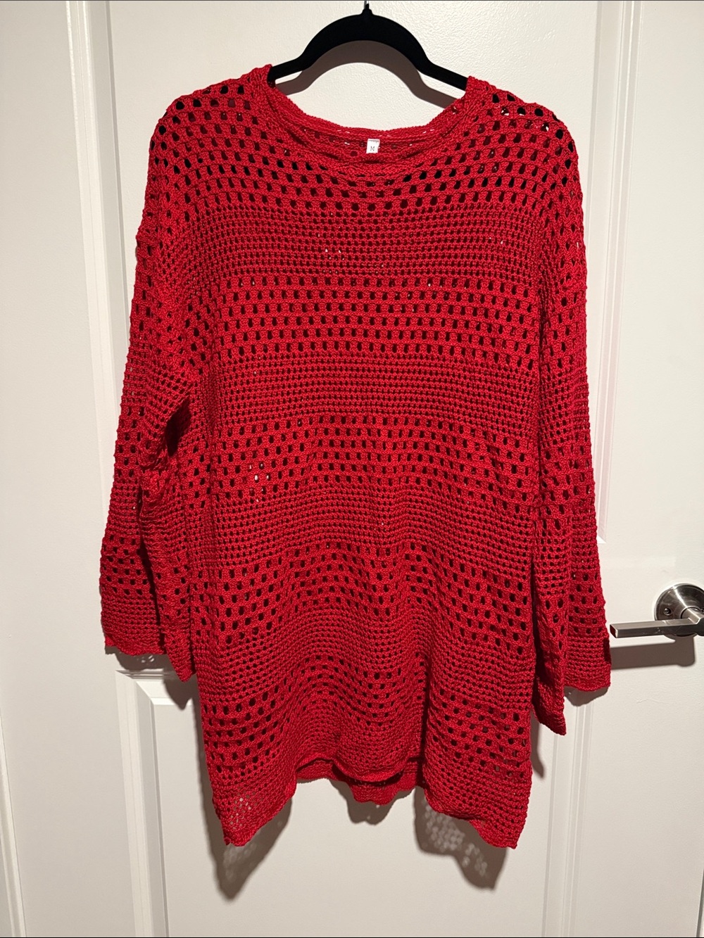 Red Crochet Open-Knit Women's Bathing Suit Cover Up